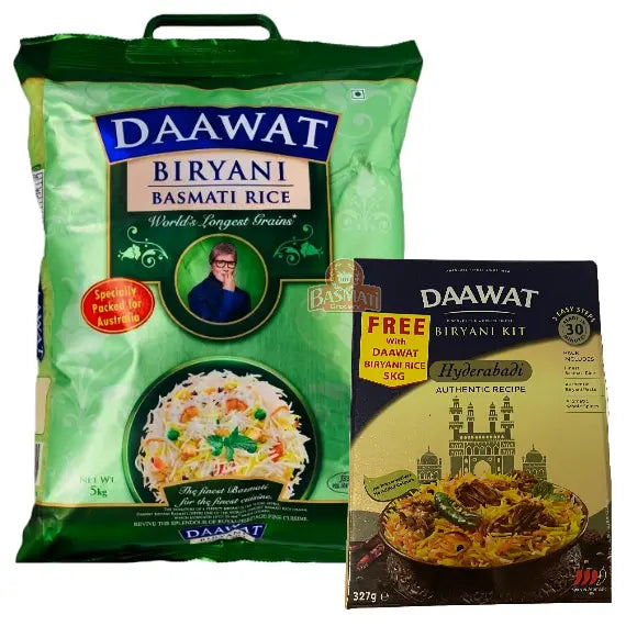 Daawat Biryani Basmati Rice 5kg FREE Biryani Kit